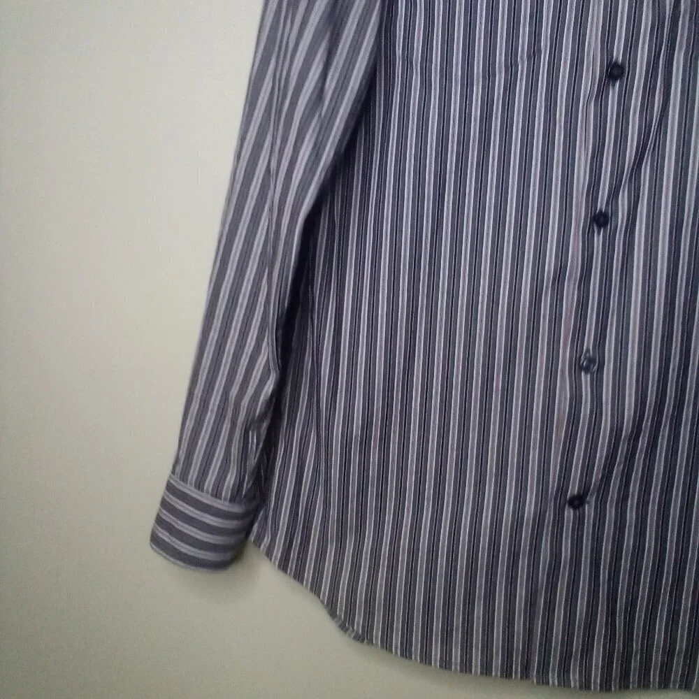 Banana Republic Shirt Men S 14 14 1/2 Slim Fit Button Up Pockets Stripe Gray Red